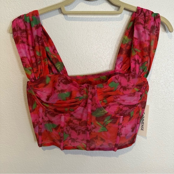 Floral Mesh Corset Pink & Red Crop Top (Similar to Blogger Fav from Zara) - Picture 3 of 6